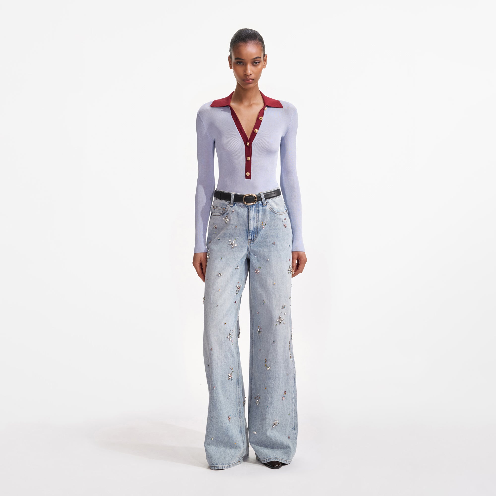 Blue Viscose Knit Bodysuit