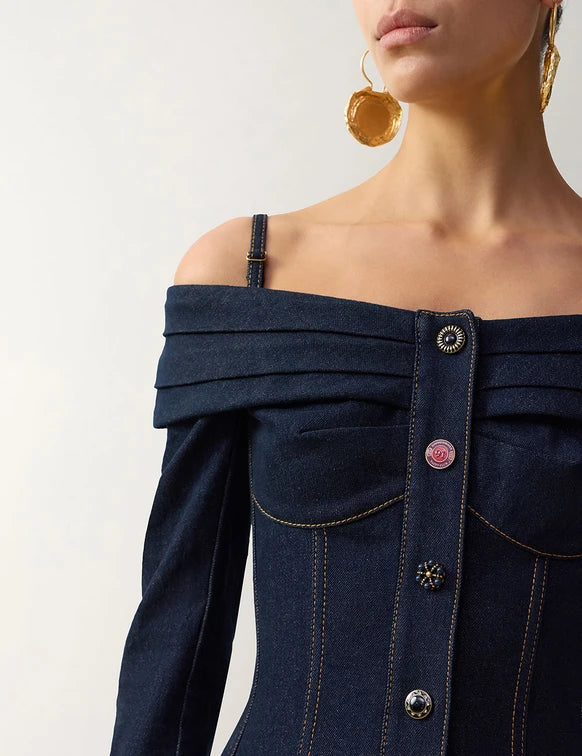 Clash Denim Boatneck Mini Dress