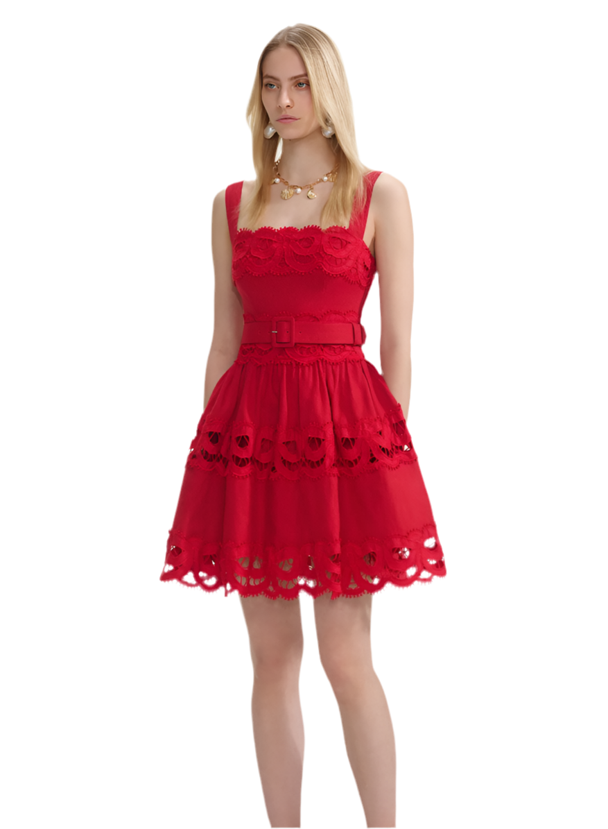 Linen Lace Inset Mini Dress- 4