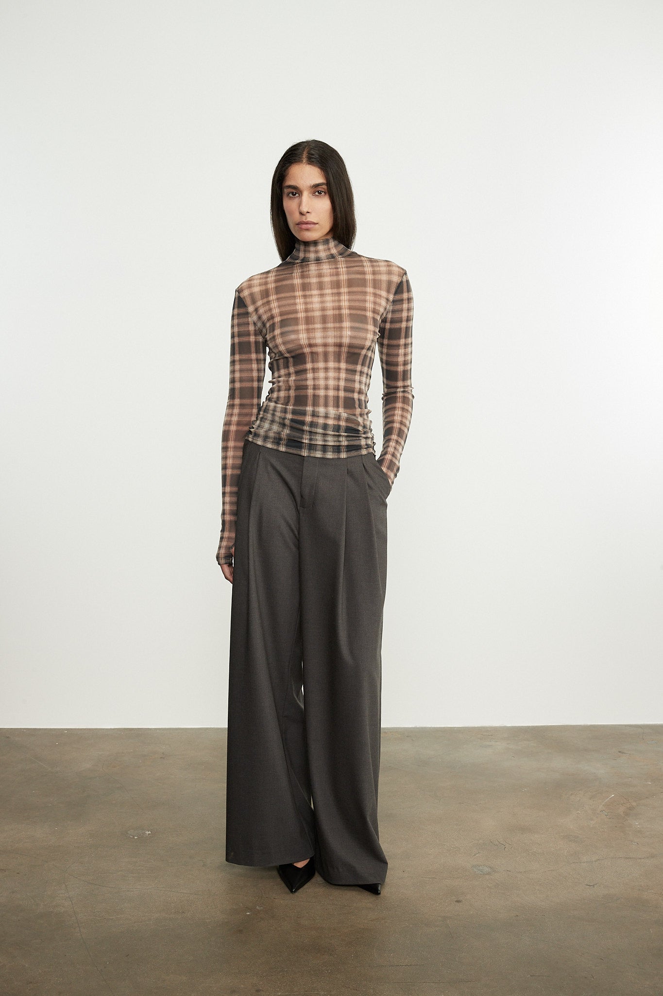 Plaid Mesh Turtleneck