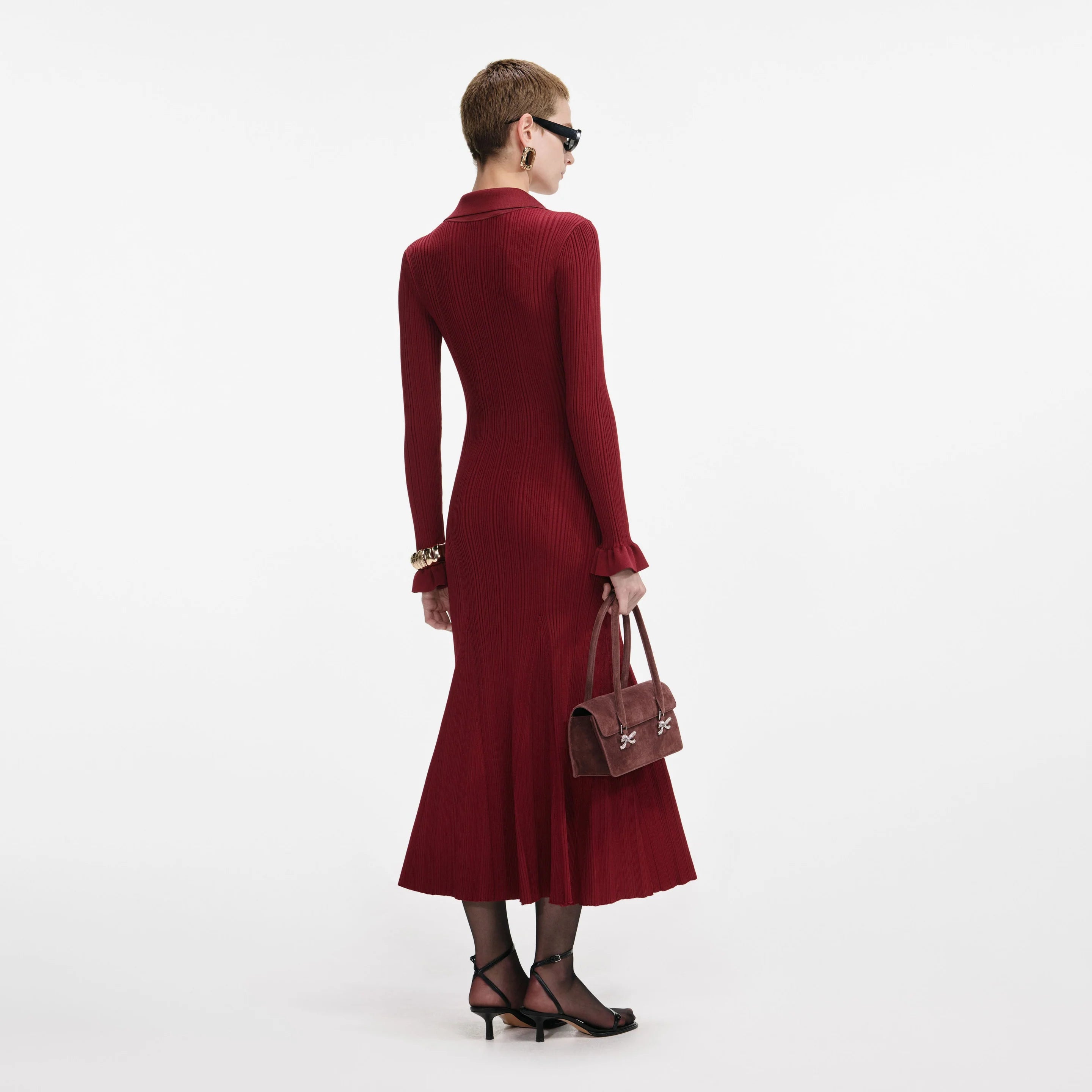 Burgundy Ribbed Knit Midi Dress