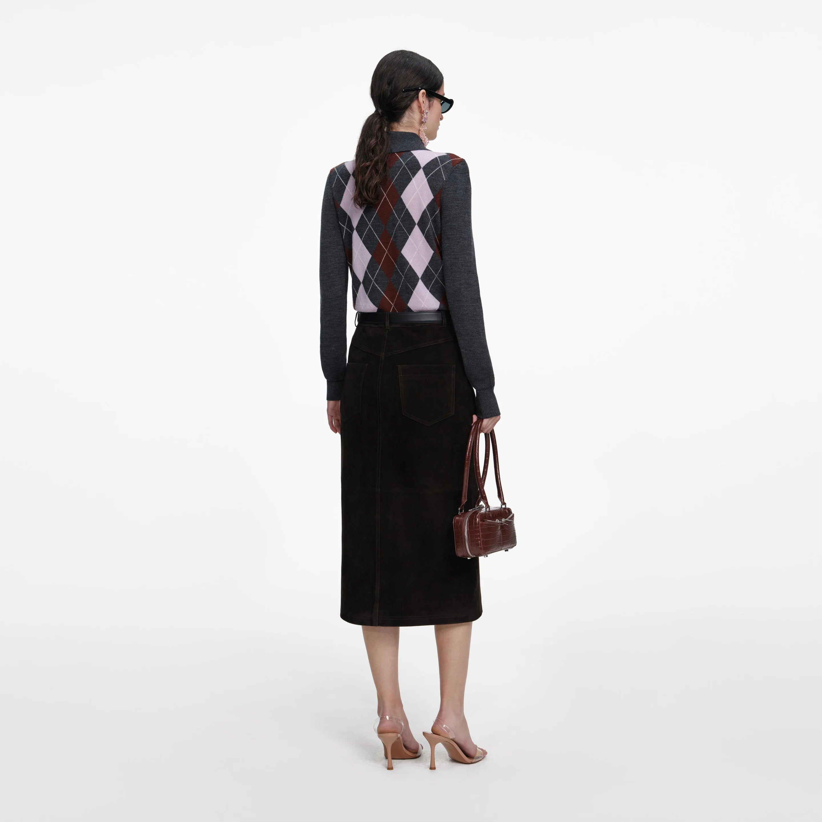 Brown Suede Midi Skirt