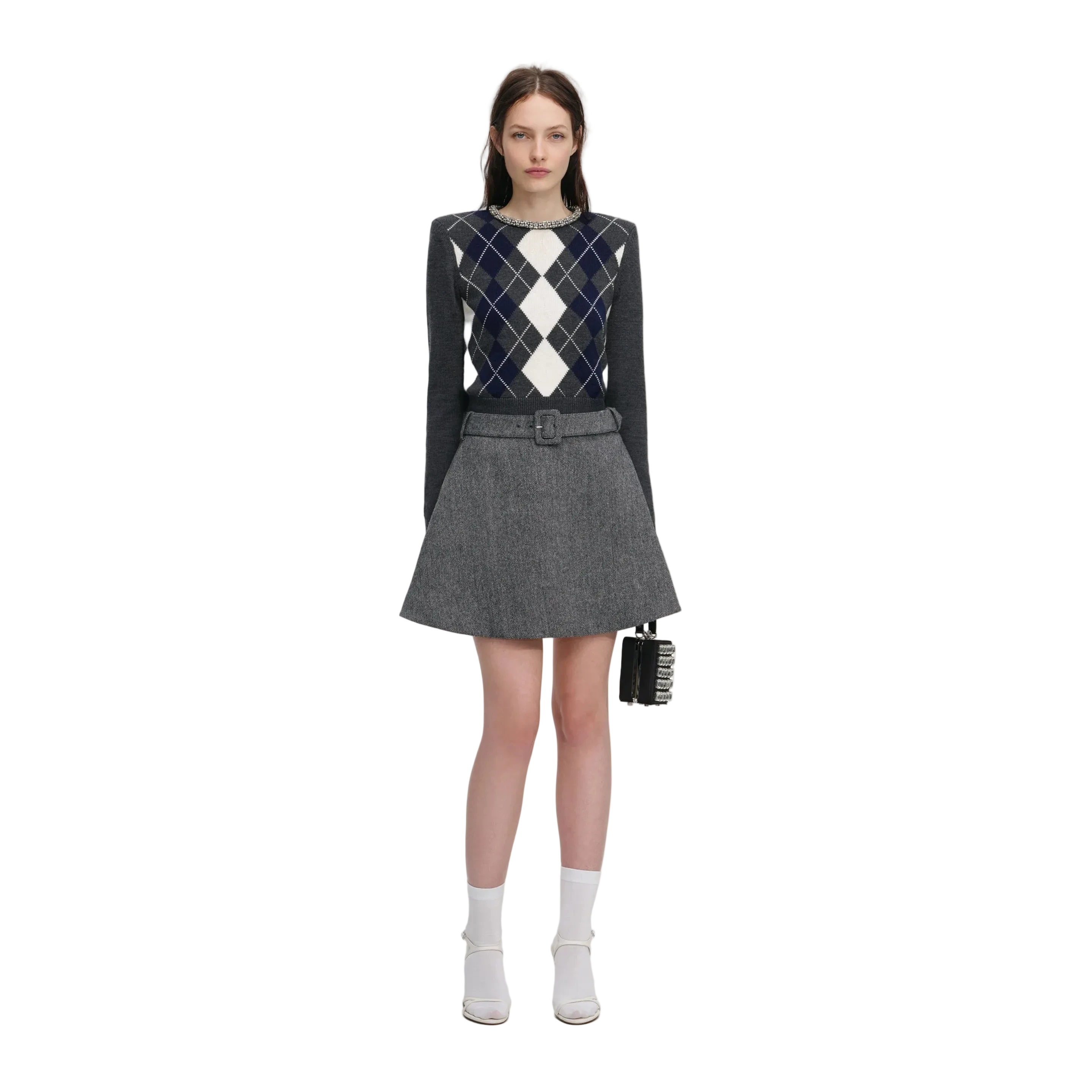 Argyle Crystal Trim Jumper