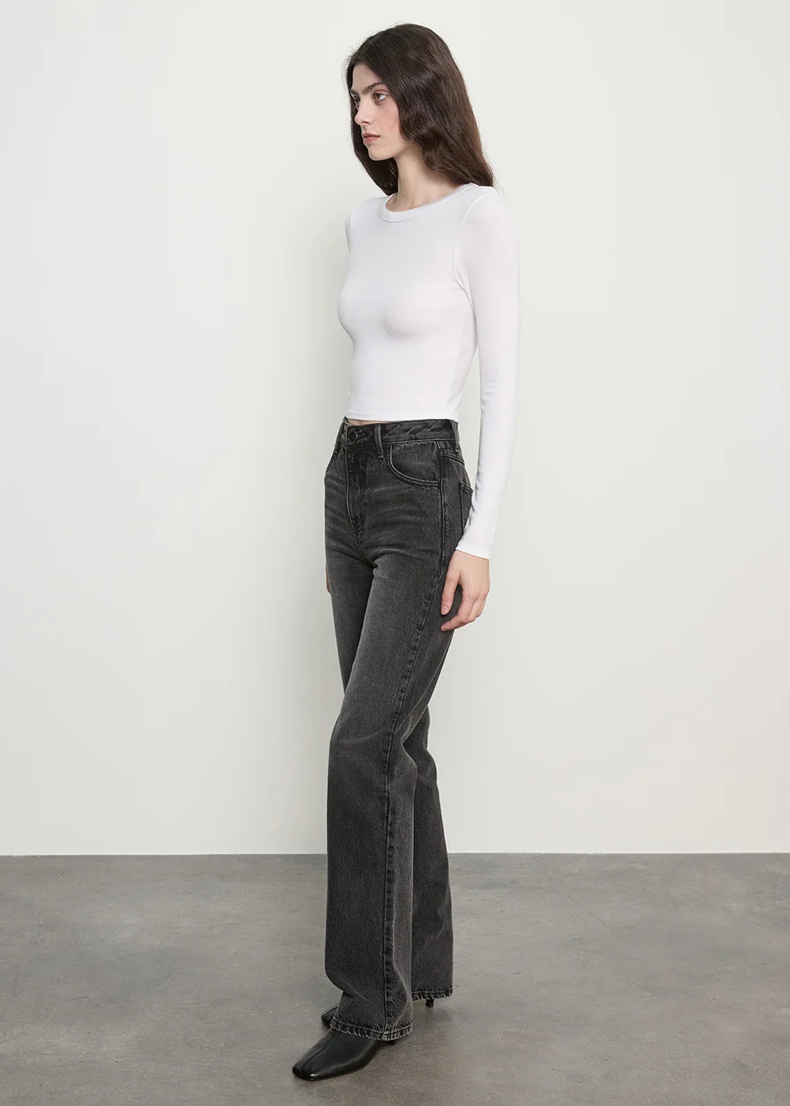 Silk Rib Long Sleeve Tuck Top