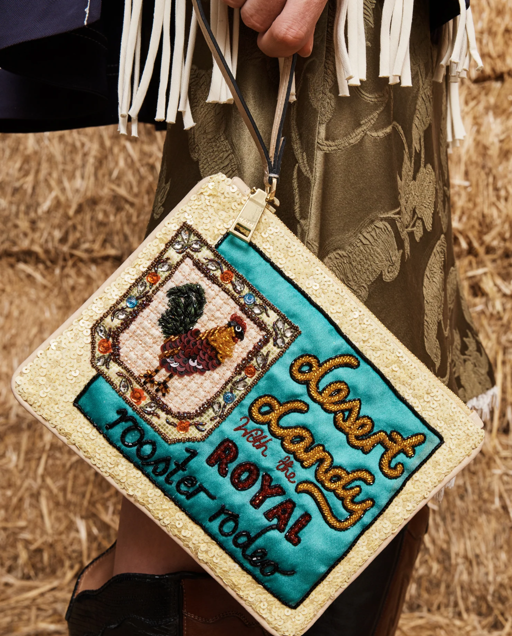 Ace Rooster Embellished Clutch