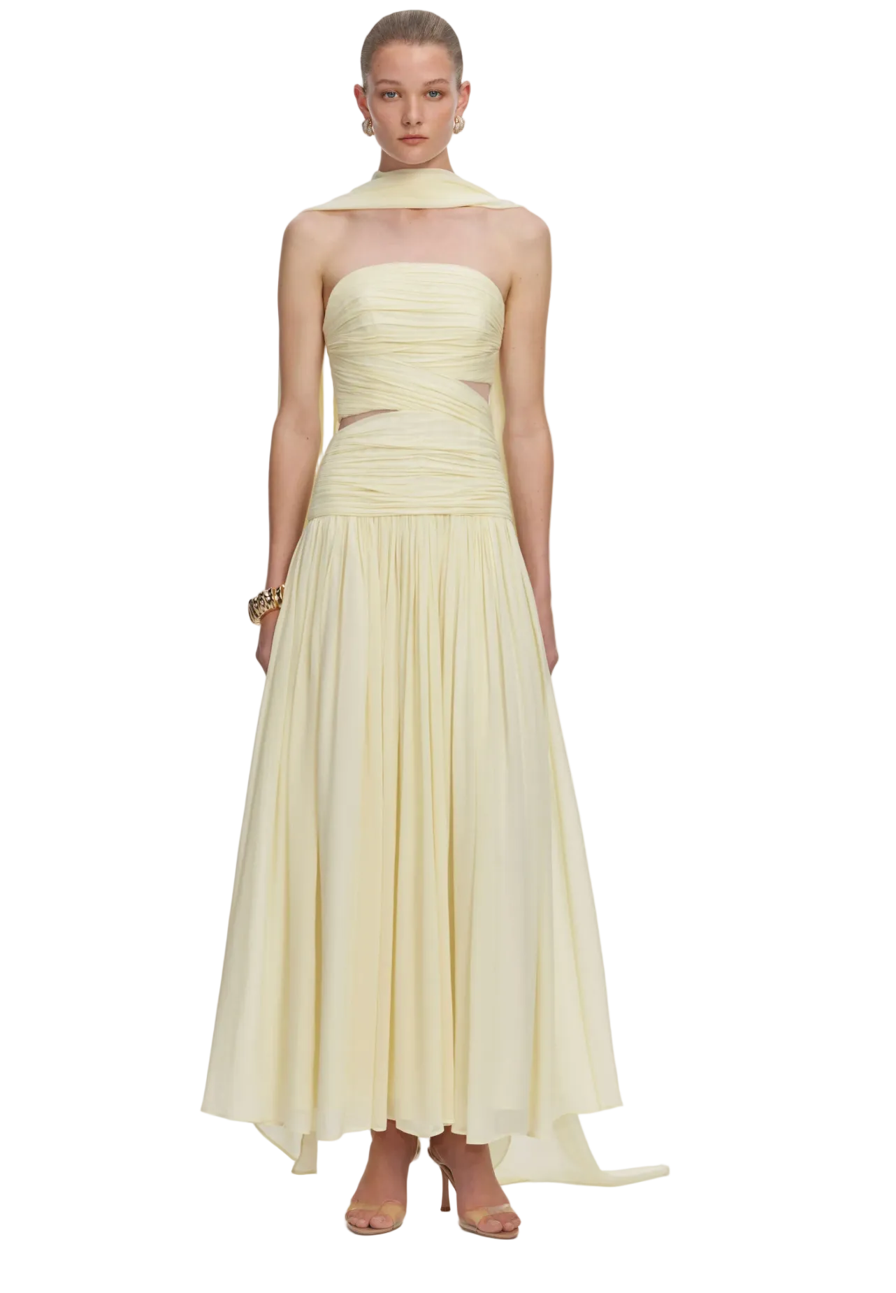 Yellow Georgette Scarf Midi Dress