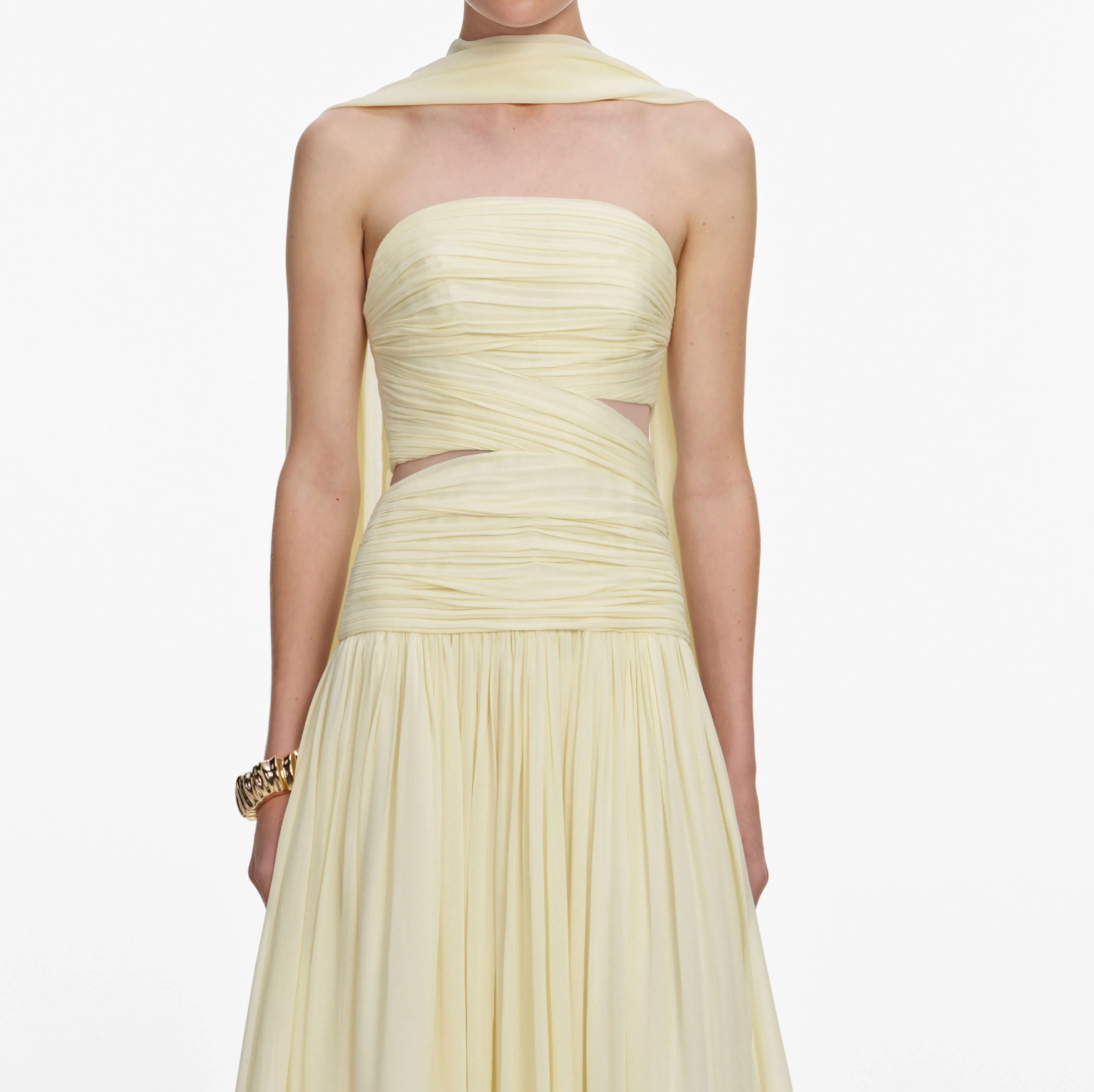 Yellow Georgette Scarf Midi Dress