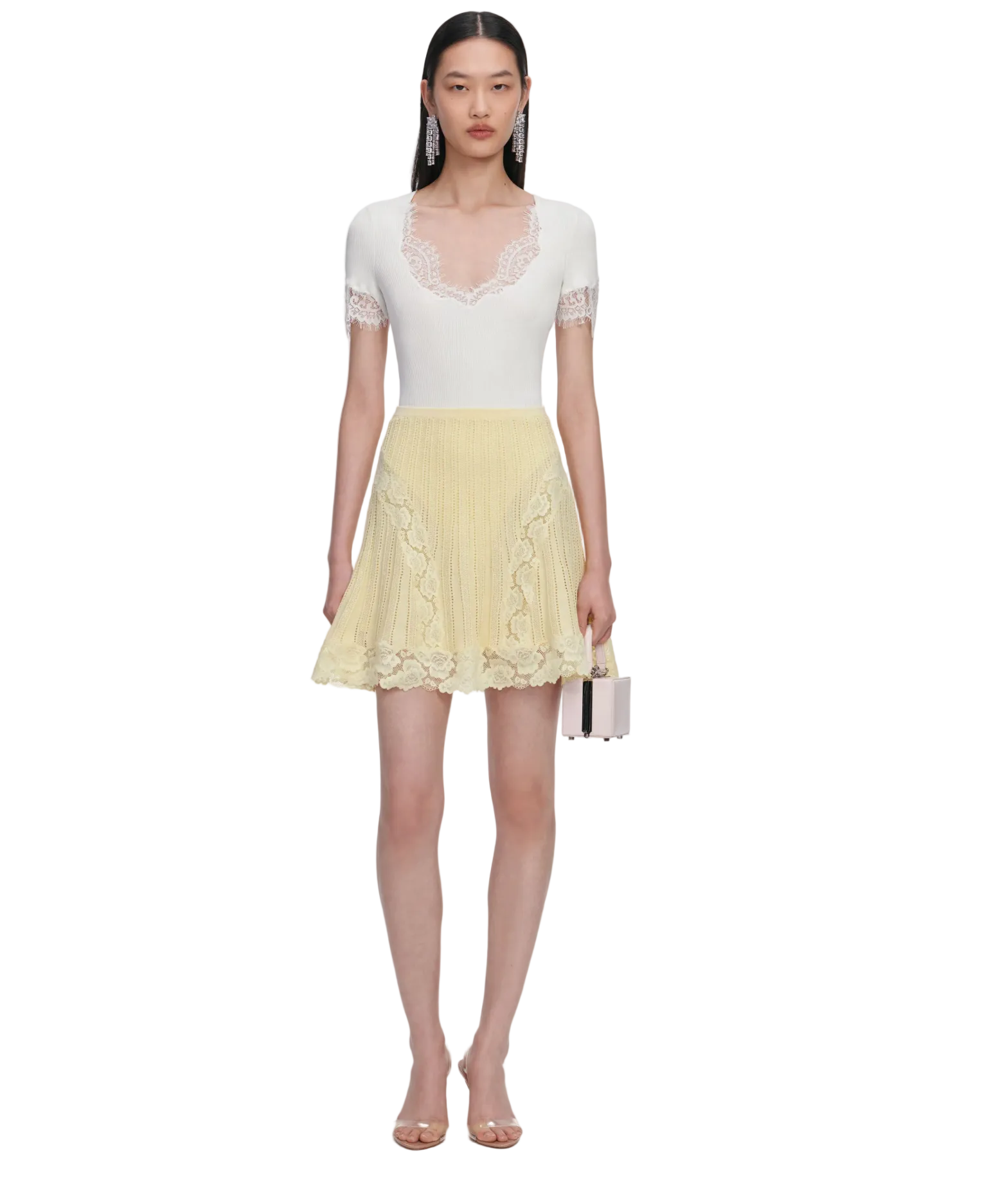 Yellow Pointelle Knit Mini Skirt