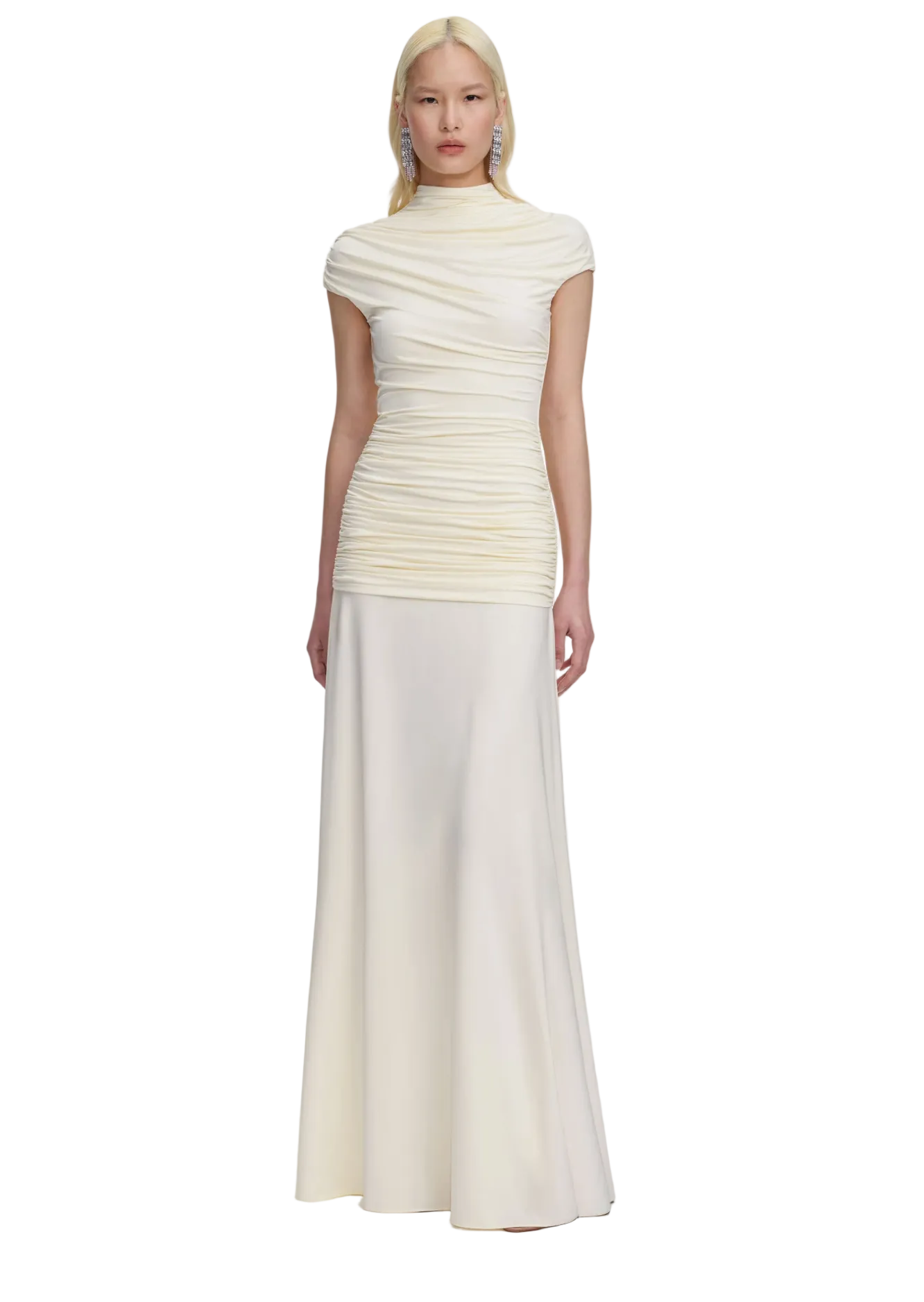 Yellow Jersey Draped Maxi Dress