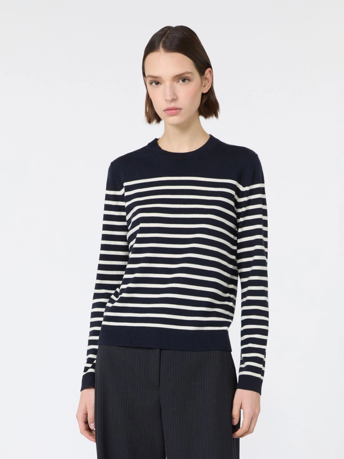 Silk And Wool Yarn Stripe Sweater