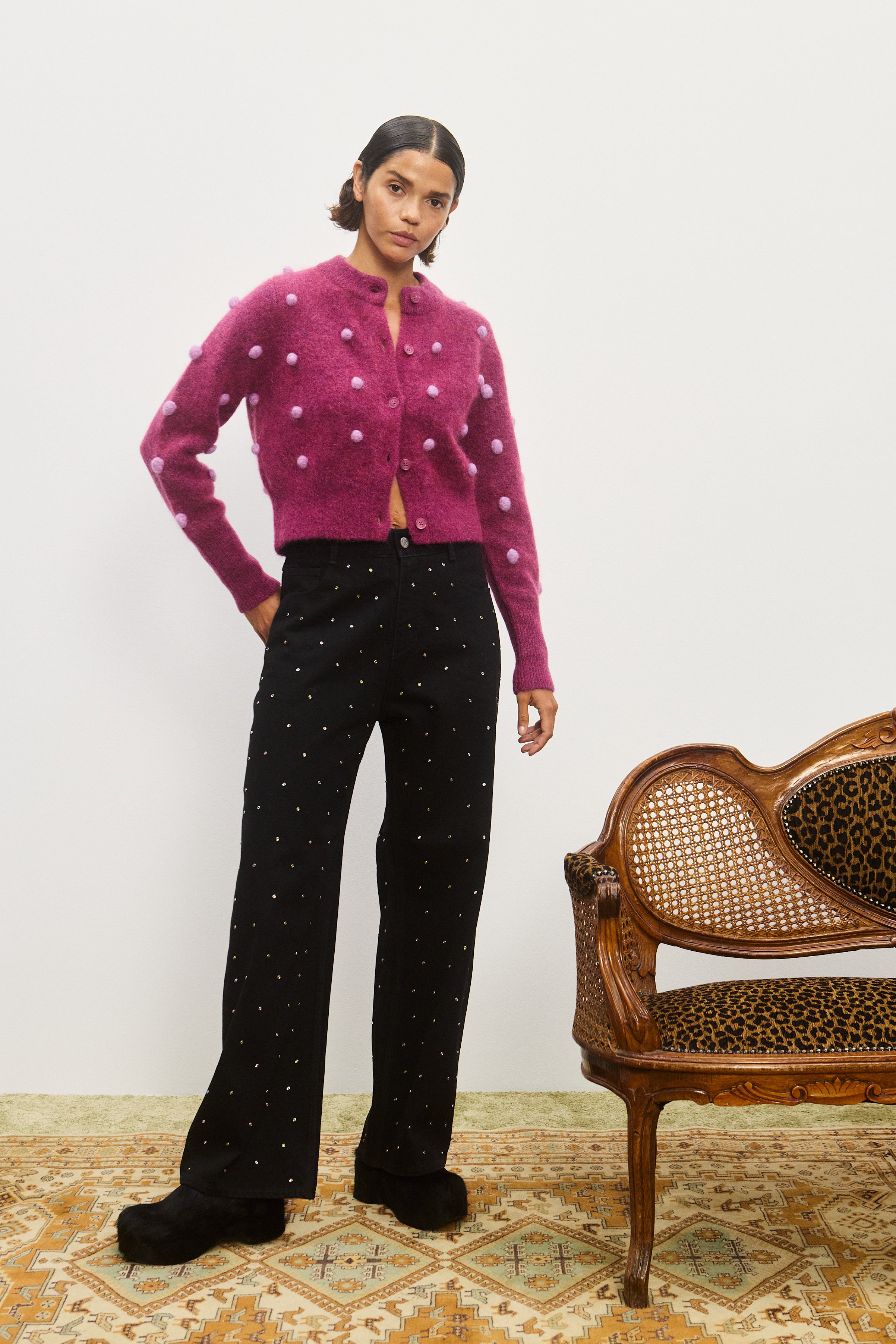 Elia Mulberry Cropped Cardigan