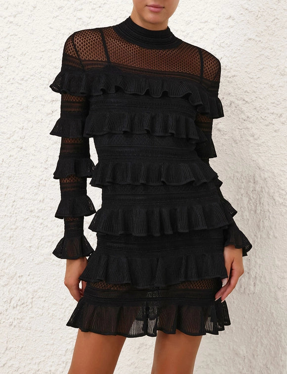 Crush High Neck Frill Dress