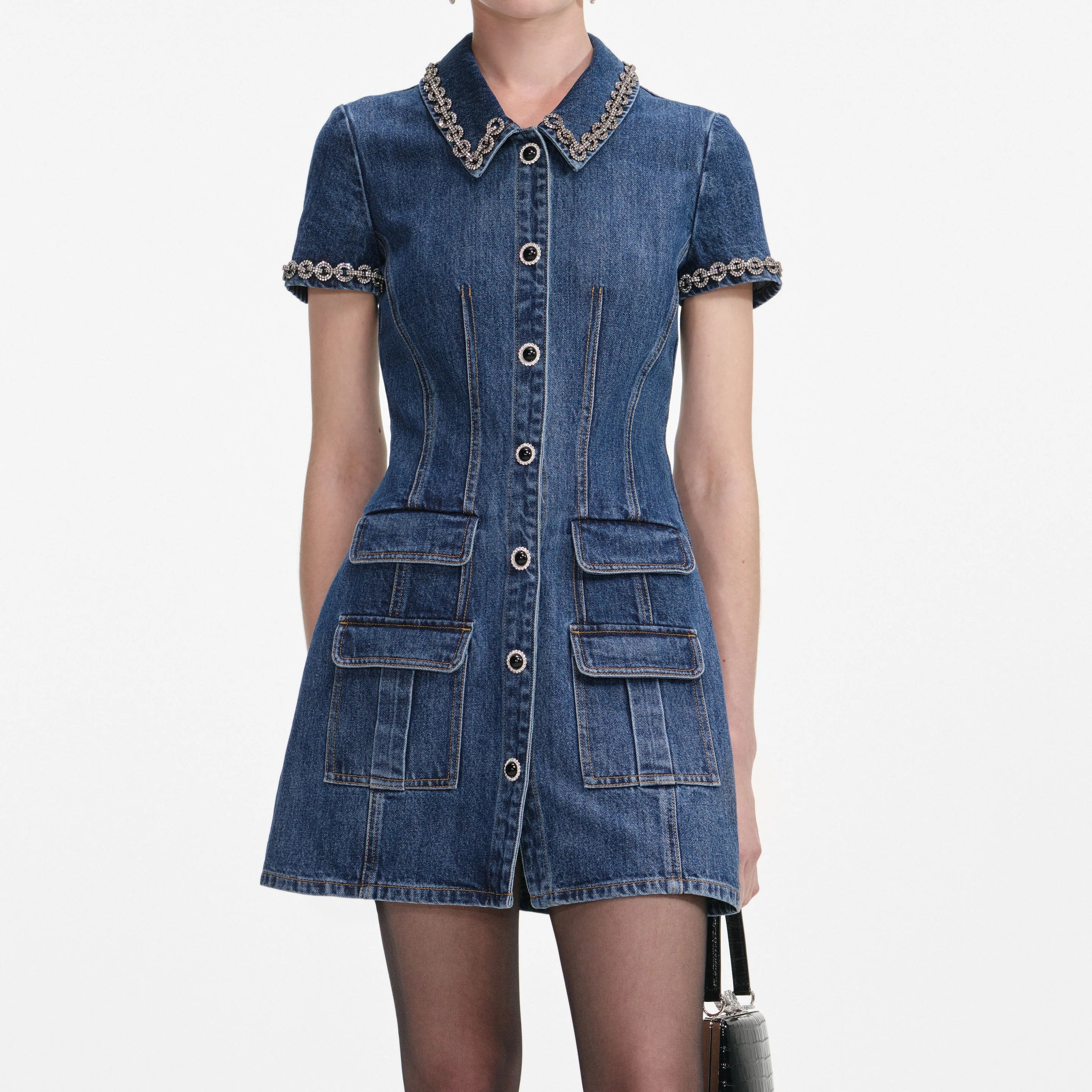 Denim Crystal Mini Dress
