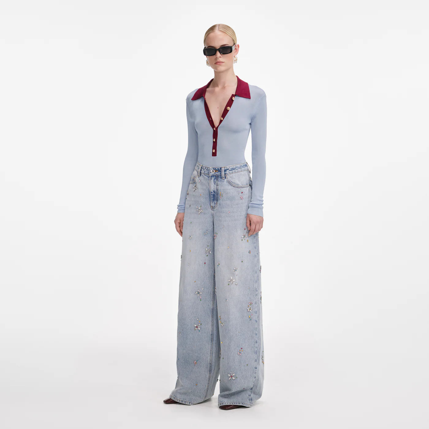 Blue Viscose Knit Bodysuit