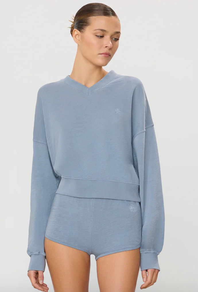Cropped V Neck Sweatshirt