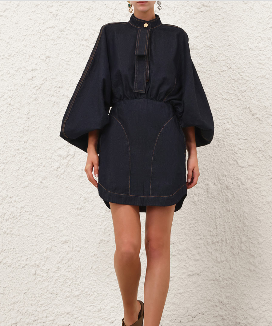 Denim Gathered Mini Dress