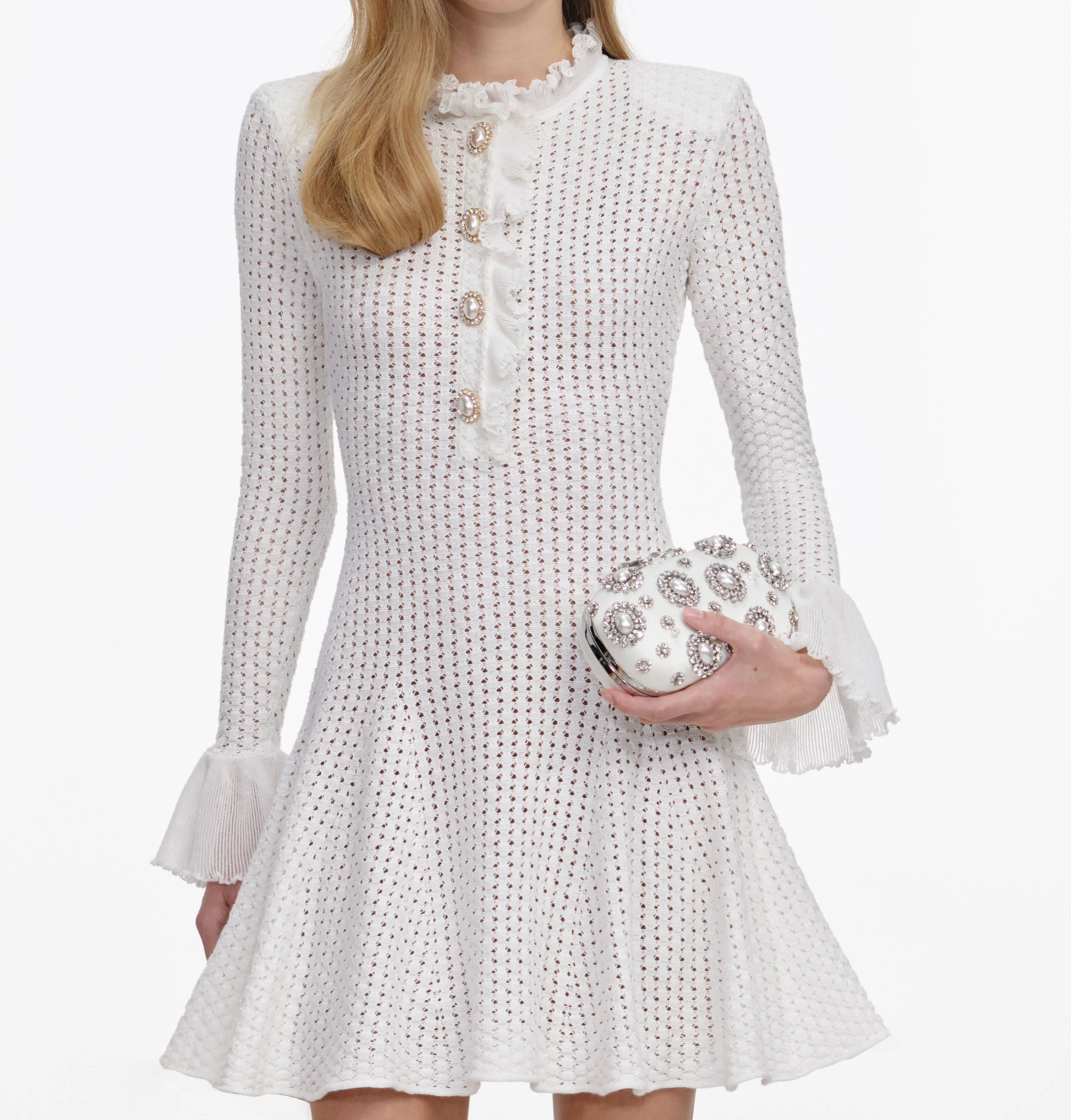 White Pointelle Mini Dress