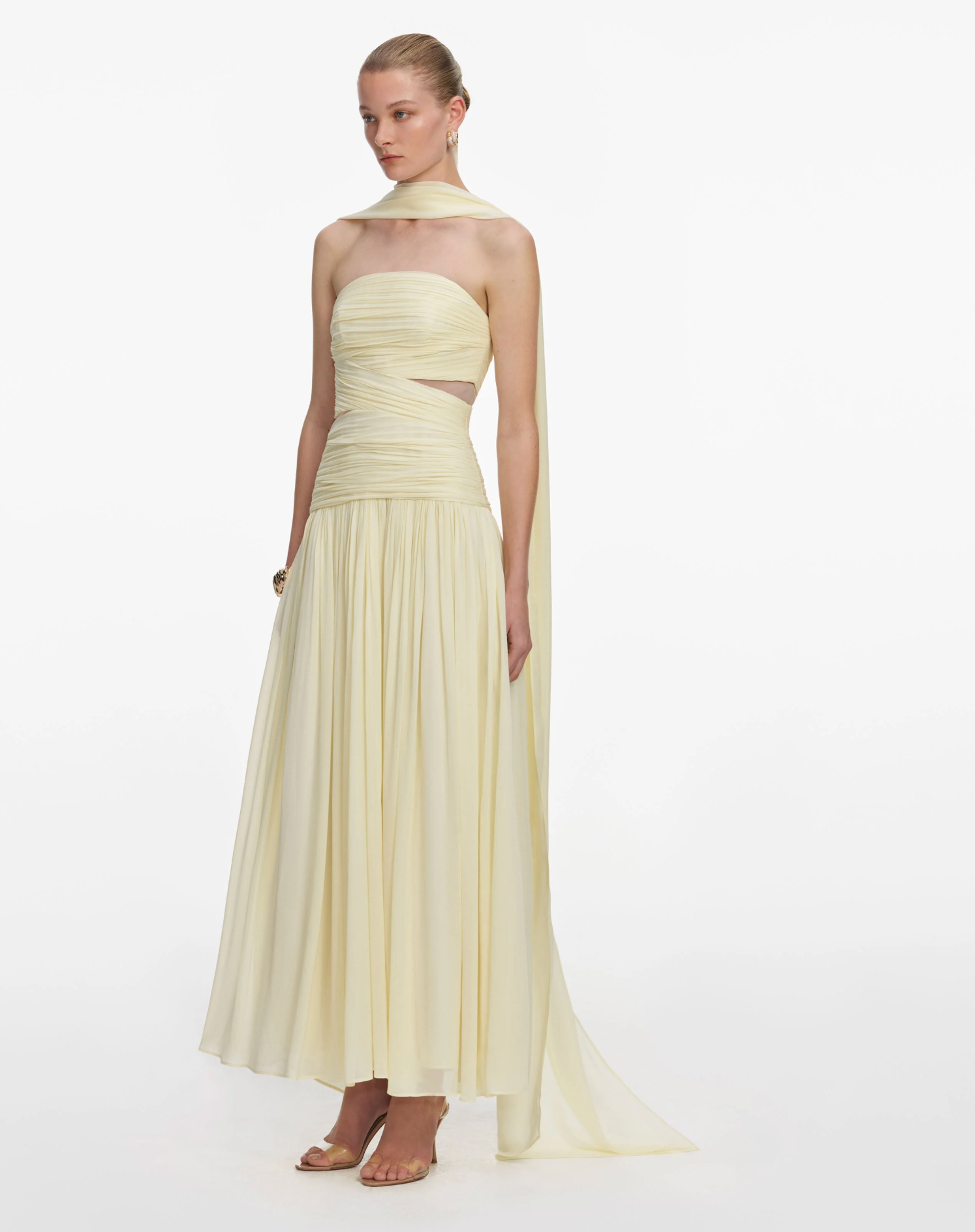 Yellow Georgette Scarf Midi Dress
