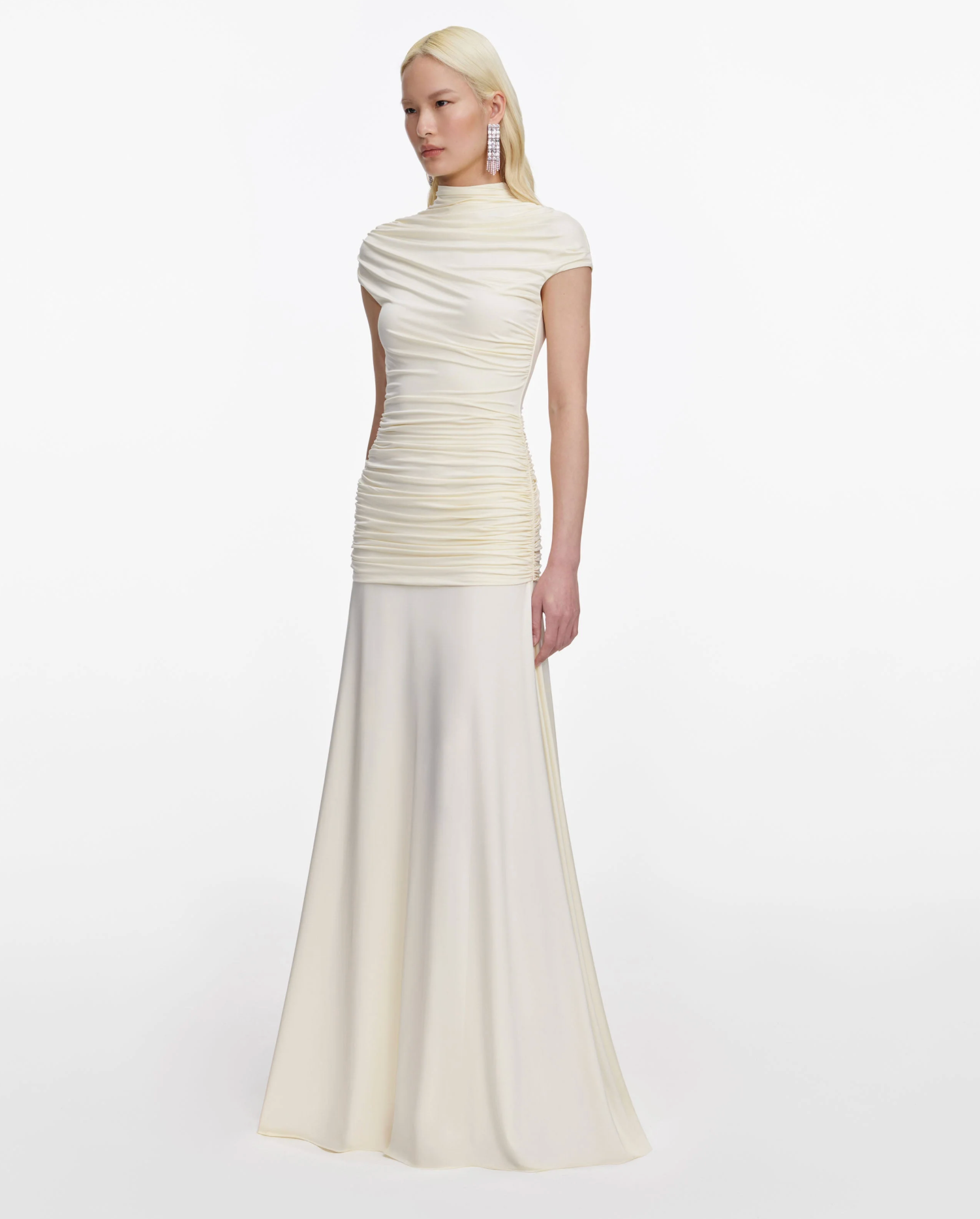 Yellow Jersey Draped Maxi Dress