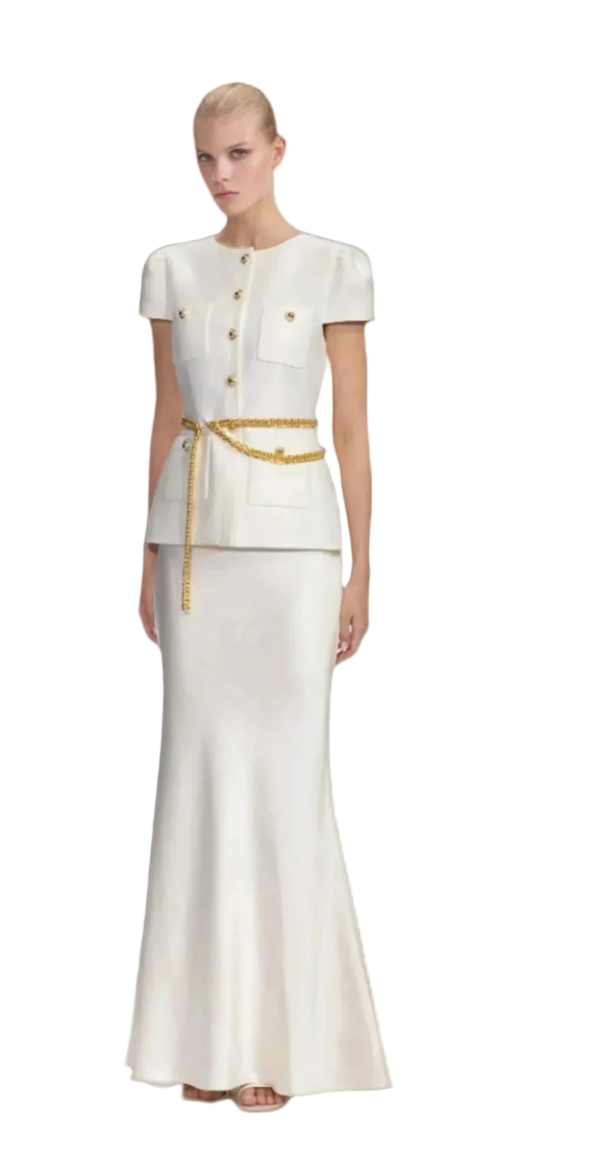 Taffeta Chain Belt Maxi Dress