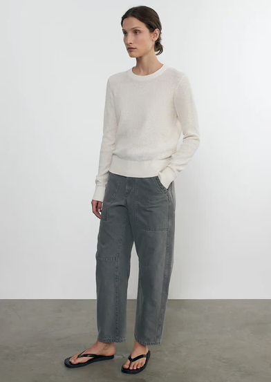 Linen Open Knit Crewneck Sweater