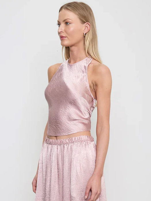 Textured Satin Halter Scarf Top