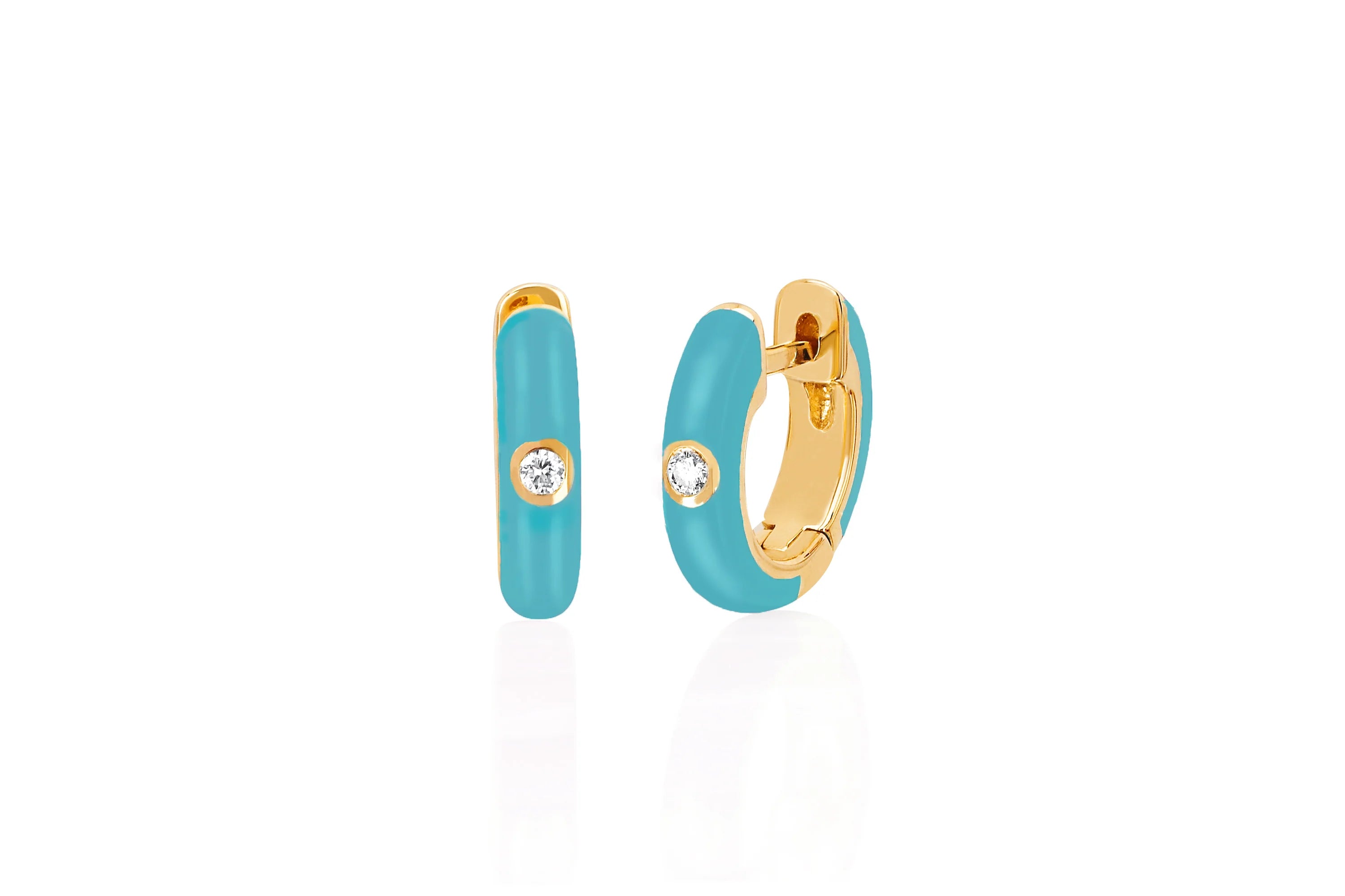 14k Diamond & Turquoise Enamel Huggie