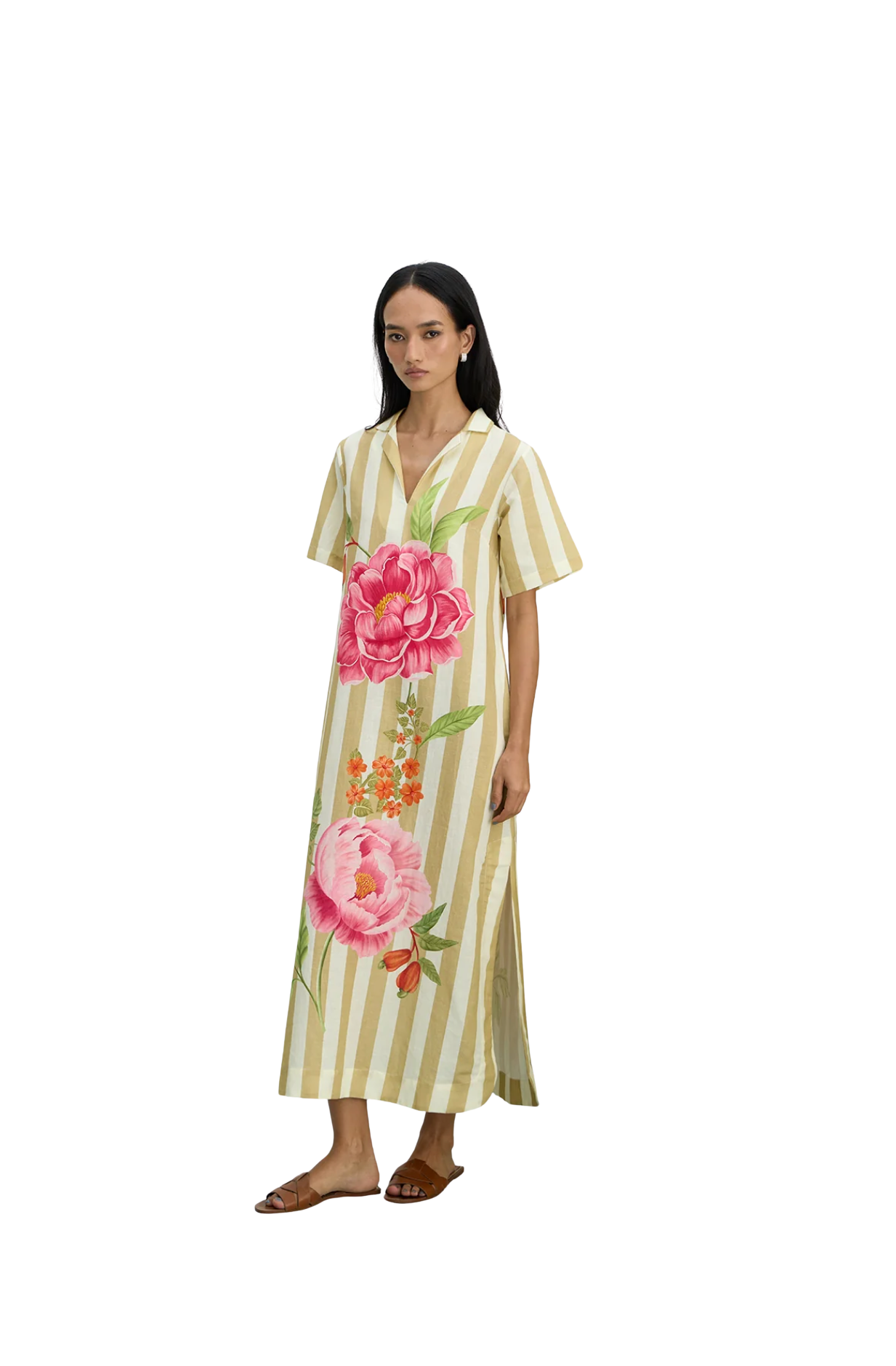 Peonies and Stripe Shirt Dress